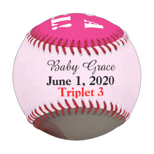 Triplet Girl Birth Stats Pink Photo Baseball