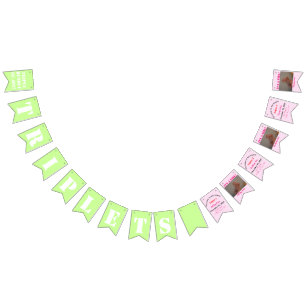 Triplet Girl's Pink Green Photo Bunting Flags