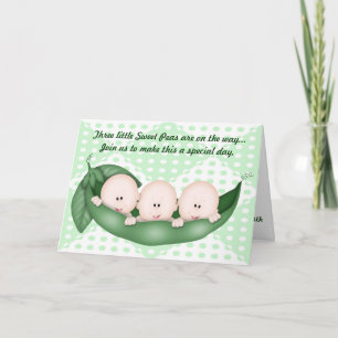 Triplet pois Baby shower vert dans une invitation