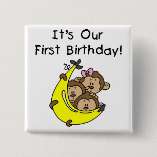 Triplets 1st - Two Boys, One Girl 2 Inch Square Button