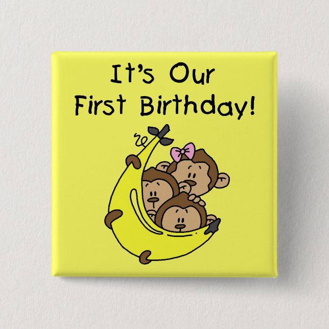 Triplets 1st - Two Boys, One Girl 2 Inch Square Button (Front)