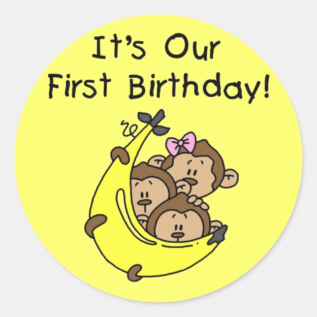 Triplets 1st - Two Boys, One Girl Classic Round Sticker (Front)