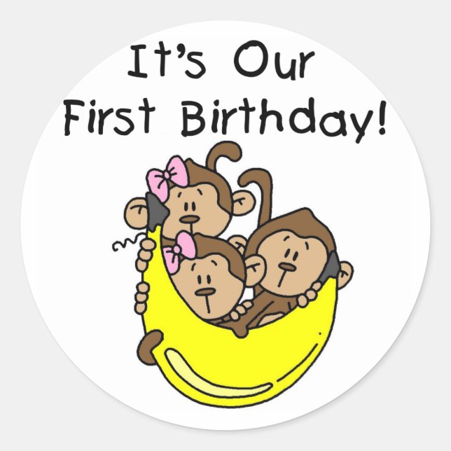 Triplets 1st - Two Girls One Boy Tshirts and Gifts Classic Round Sticker (Front)