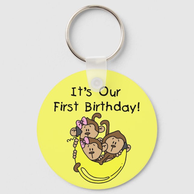 Triplets 1st - Two Girls One Boy Tshirts and Gifts Keychain (Front)