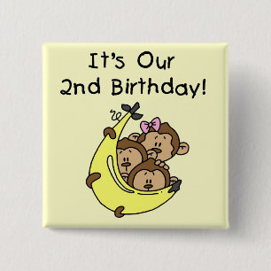 Triplets 2nd - Two Boys/ One Girl Tshirts 2 Inch Square Button