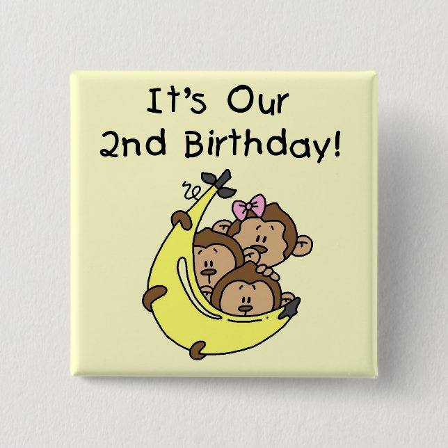 Triplets 2nd - Two Boys/ One Girl Tshirts 2 Inch Square Button (Front)