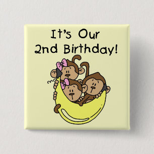 Triplets 2nd - Two Girls and a Boy 2 Inch Square Button