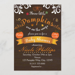 Triplets 3 CITROUILLES Invitation BABY SHOWER d'au
