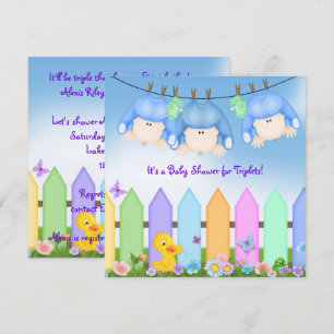 Triplets Baby Boy Shower Invitation
