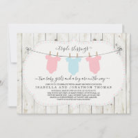 Triplets Baby Shower Invitation - 2 Girls & 1 Boy