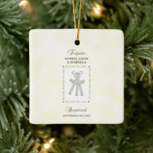 Triplets Baptism on Yellow 3 Crosses Personalized Ceramic Ornament