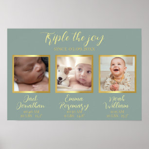 Triplets birth new parents gift wall decor Poster