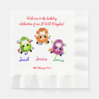 Triplets birthday celebration napkin