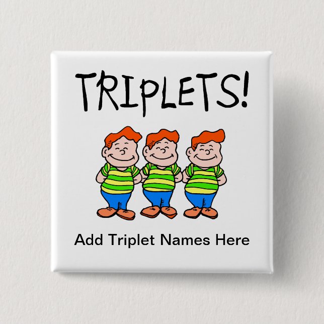 Triplets (Boys) 2 Inch Square Button (Front)