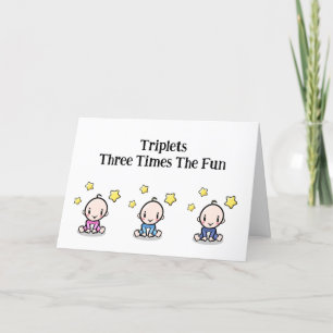 Triplets Congratulations Card, 1 girl and 2 boys, Thank You Card