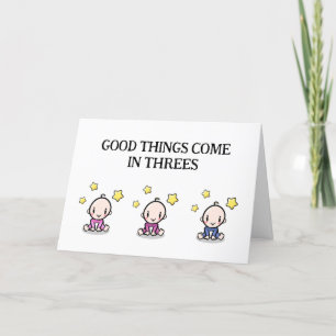 Triplets Congratulations Card, 2 girls, 1 boy, Thank You Card