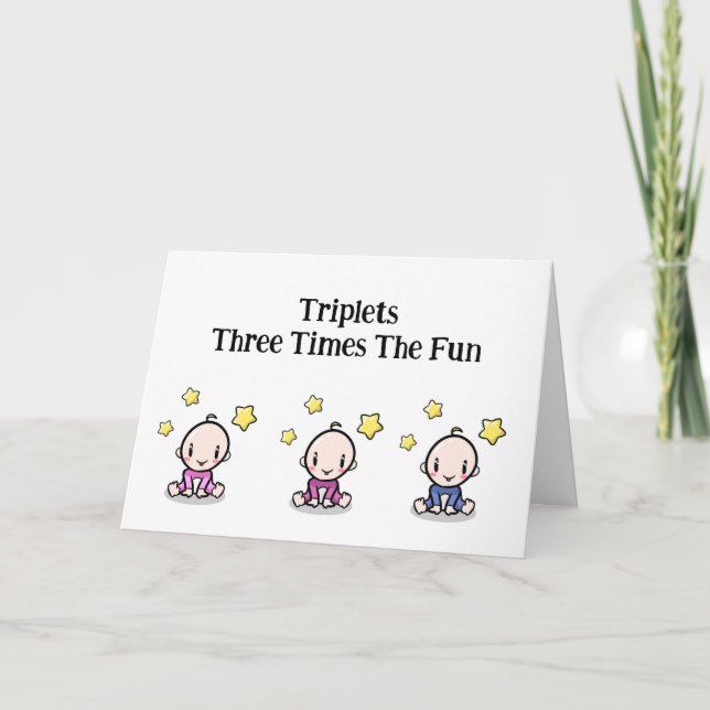 Triplets Congratulations Card, 2 girls and 1 boy, Thank You Card (Front)