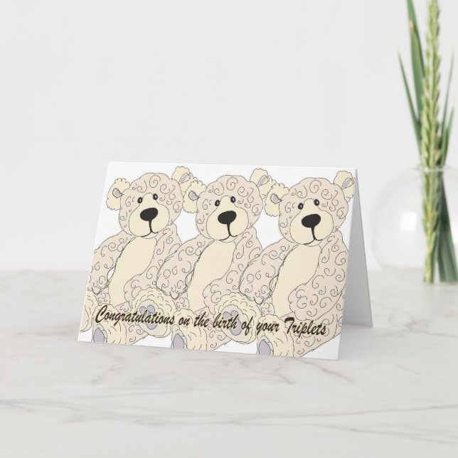 Triplets Congratulations Teddy Bear in creams Card (Front)