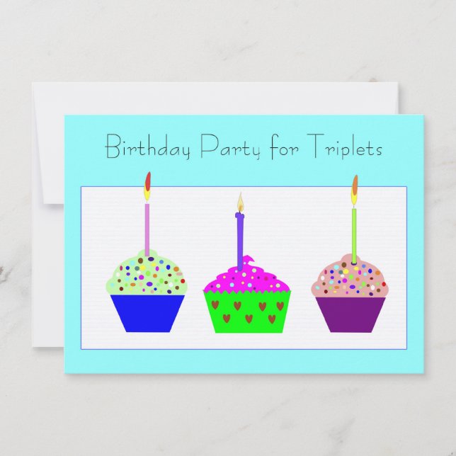 Triplets Cupcake Invitation d'anniversaire (Devant)