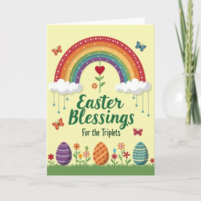 Triplets Easter Rainbow Joy Card (Front)