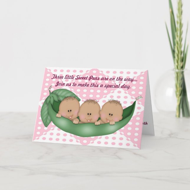 Triplets Girl Baby Shower Pea in a Pod Invitation (Front)