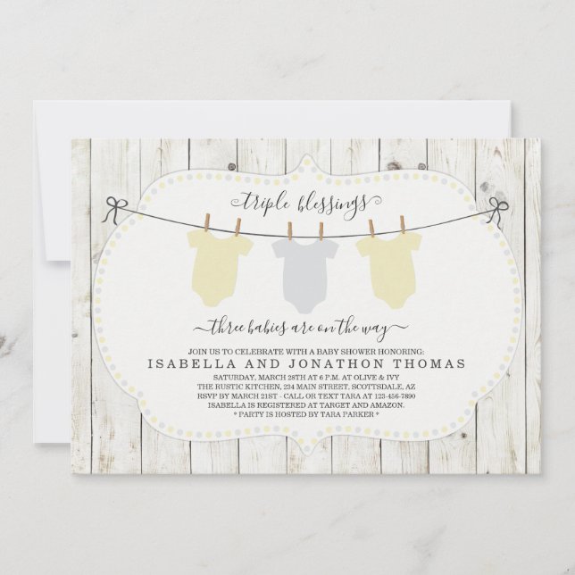 Triplets Invitation Baby shower - Neutre hommes-fe (Devant)
