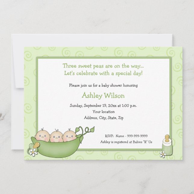 Triplets Invitations De Douche Pour Bébé (Devant)