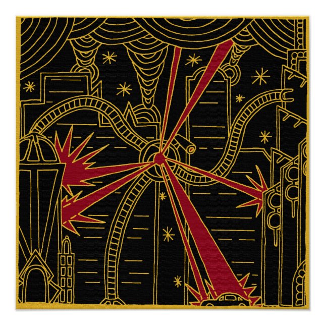 Tripod Attacks Art Deco Poster (Front)