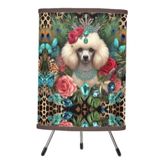Tripod Lampe blanc Poodle Chien Floral Design Empreinte d