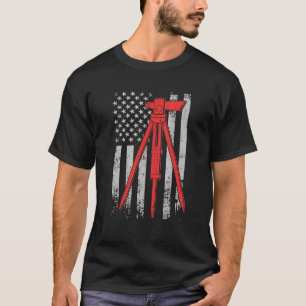 Tripod Survey Flag America 4th July Land Surveyor T-Shirt