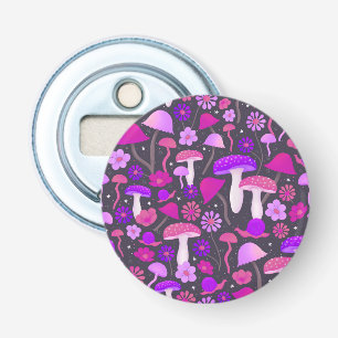 Trippy 1970s Mushrooms Pink, Purple & Black Bottle Opener