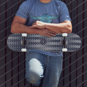 Trippy Abstract Black & White Stripes, Monogramed Skateboard