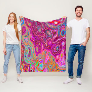 Trippy Abstract Magenta Rainbow Colours Retro Art Fleece Blanket