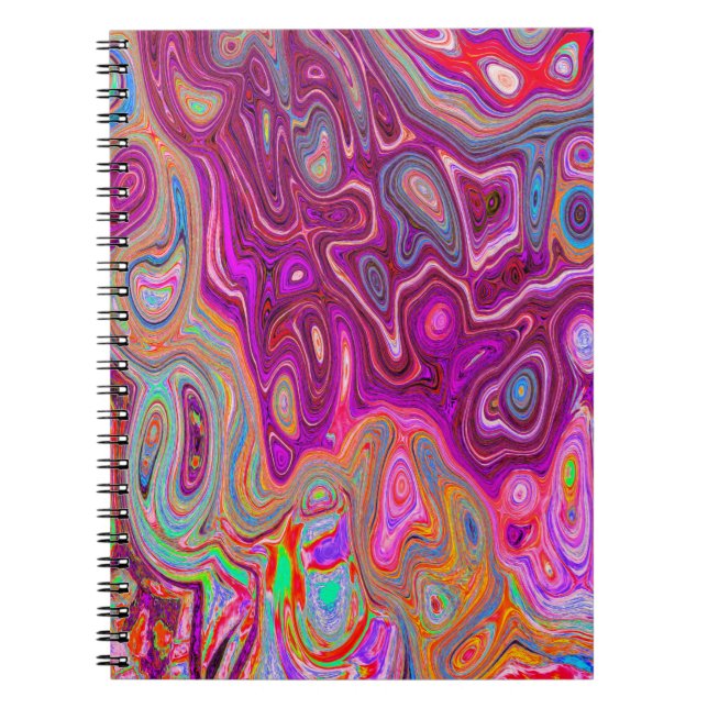 Trippy Abstract Magenta Rainbow Colours Retro Art Notebook (Front)