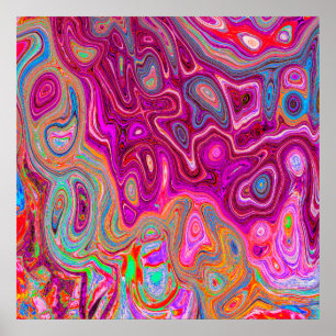Trippy Abstract Magenta Rainbow Colours Retro Art Poster