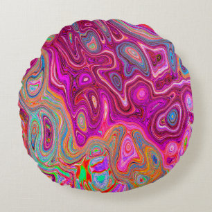 Trippy Abstract Magenta Rainbow Colours Retro Art Round Pillow
