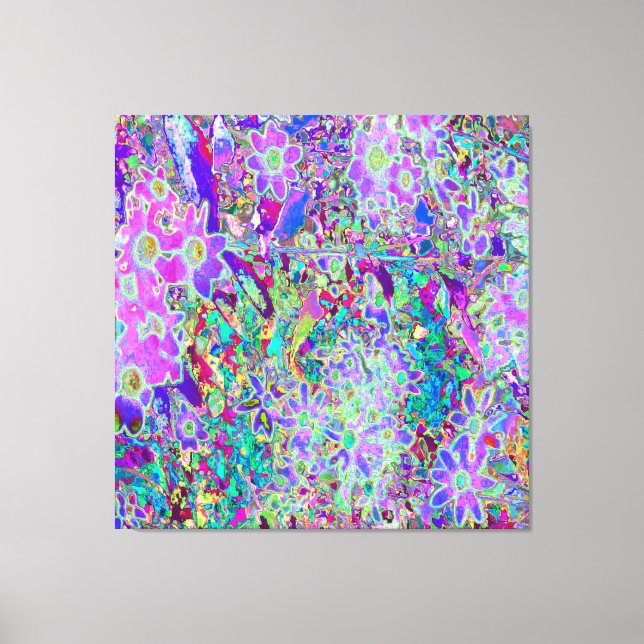 Trippy Abstract Pink and Purple Flowers Canvas Print (Front)