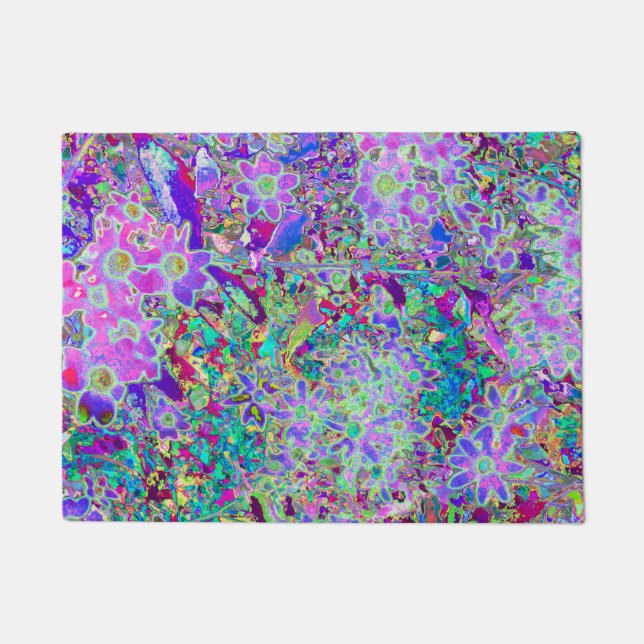 Trippy Abstract Pink and Purple Flowers Doormat (Front)