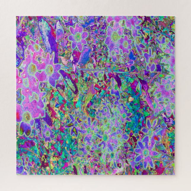 Trippy Abstract Pink and Purple Flowers Jigsaw Puzzle (Vertical)