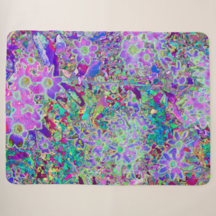 Trippy Abstract Pink and Purple Flowers Sherpa Blanket