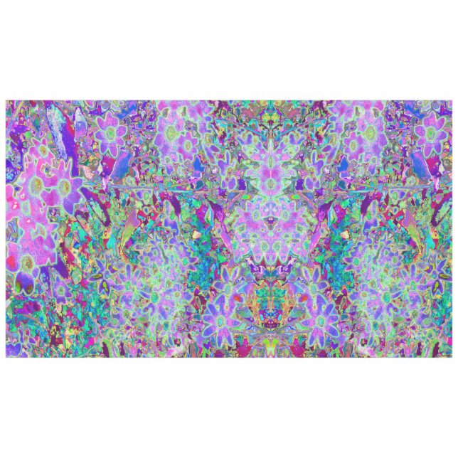 Trippy Abstract Pink and Purple Flowers Tablecloth (Front (Horizontal))