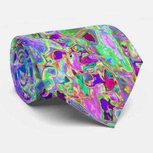 Trippy Abstract Pink and Purple Flowers Tie
