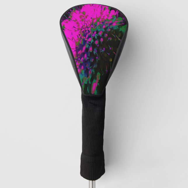 Trippy Abstract Retro Hot Pink and Black Flower Golf Head Cover (Front)