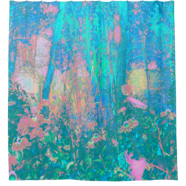 Trippy Aqua Sunrise with Psychedelic Flowers (Front)