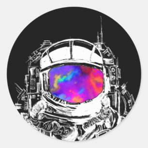 Trippy Astronaut Helmet Classic Round Sticker