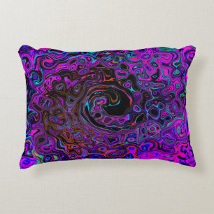 Trippy Black and Magenta Retro Liquid Swirl Accent Pillow