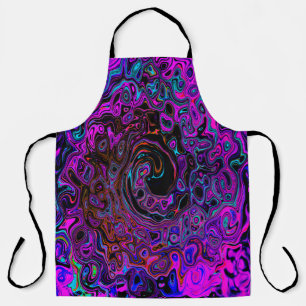 Trippy Black and Magenta Retro Liquid Swirl Apron