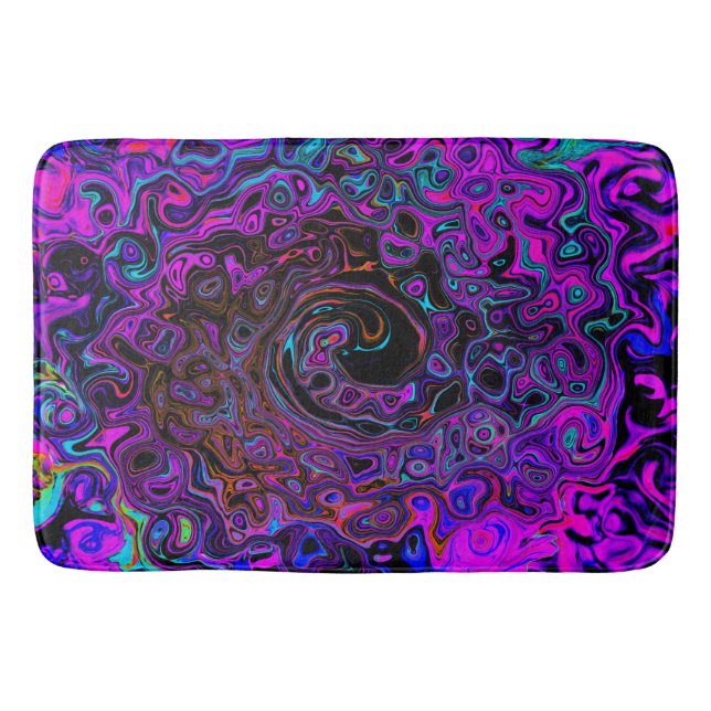 Trippy Black and Magenta Retro Liquid Swirl Bath Mat (Front)