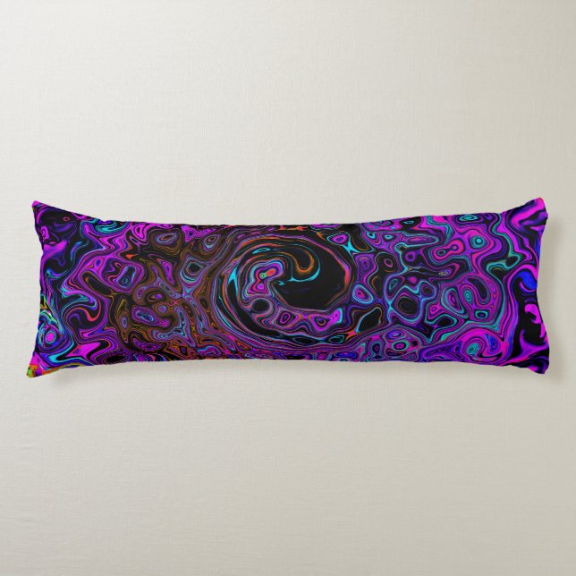 Trippy Black and Magenta Retro Liquid Swirl Body Pillow (Front)