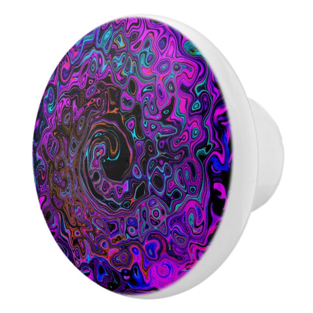 Trippy Black and Magenta Retro Liquid Swirl Ceramic Knob (Right)